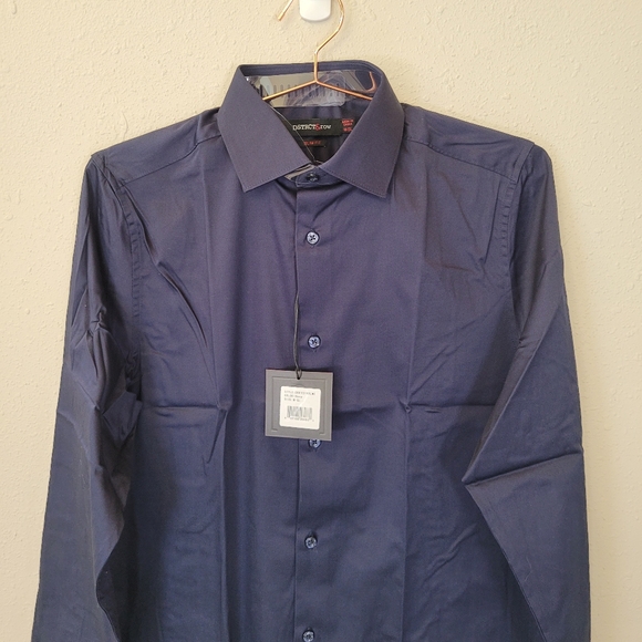 DSTRCT & ROW Navy Slim Fit Button Front Long Sleeve Shirt Size M-SL - Picture 2 of 14